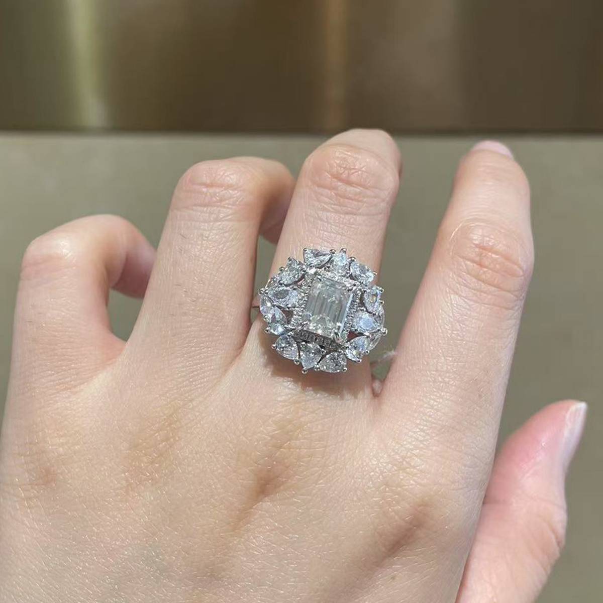 Luxury Pearl Small Diamond Set Square Diamond Women's Ring S925 Silver Plated Platinum Customized Selection Main Stone Moissanite 1.5ct/Side Stone Cubic Zirconia
